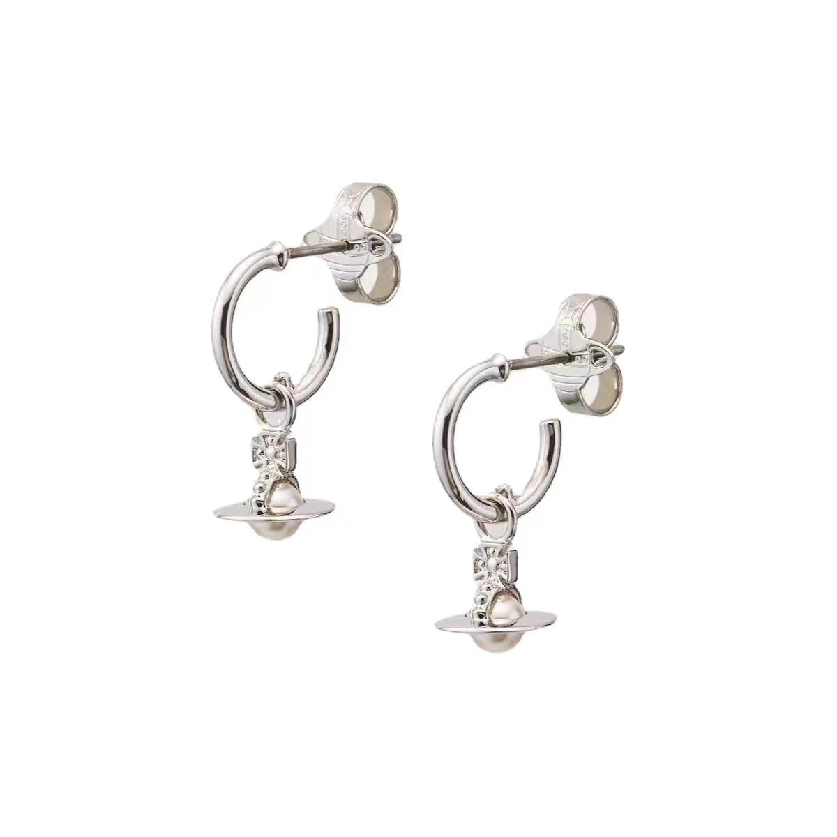 Silver Gold Tone Pearl Hoop Earrings Minimalist Jewelry