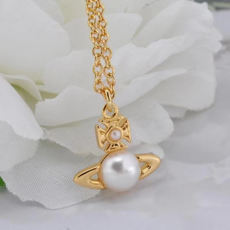 Vivienne Westwood Pearl Orb Pendant Necklace Gold Silver Classic