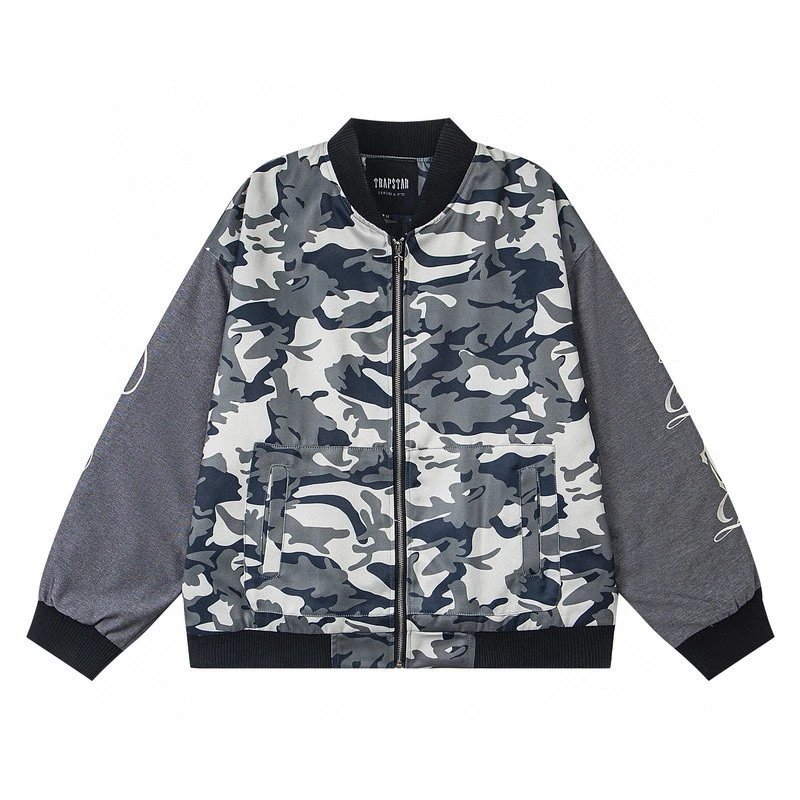 Love Boy Camouflage Gray Embroidered Wolf Bomber Jacket