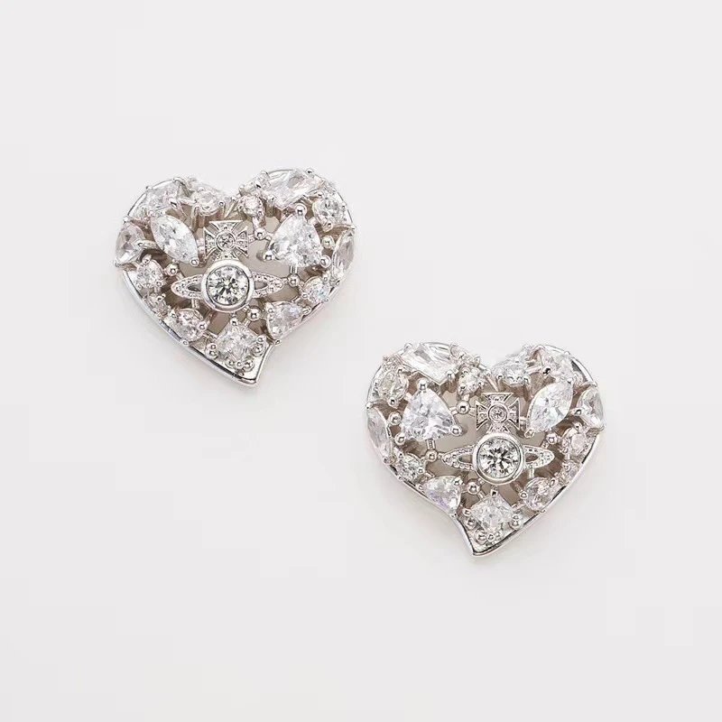 Vivienne Westwood Heart Silver Crystal Statement Earrings
