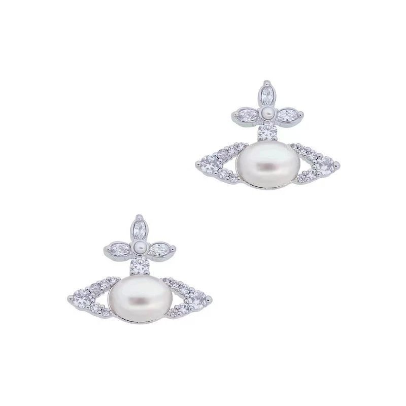 Gold Tone Pearl Flower Stud Earrings