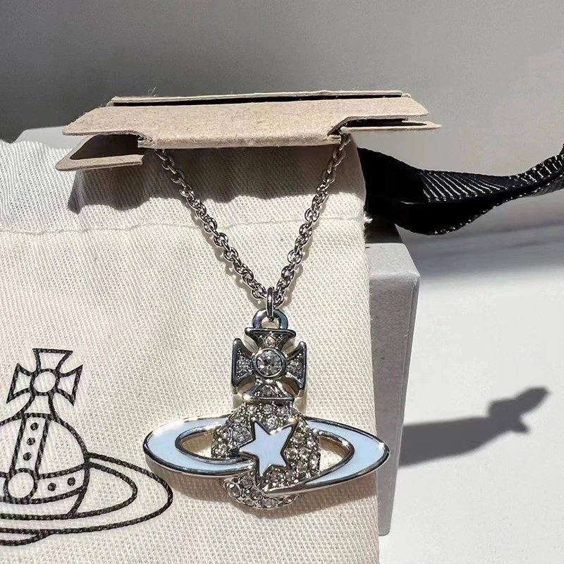 Vivienne Westwood Pearl Safety Pin Crystal Orb Necklace Set Silver