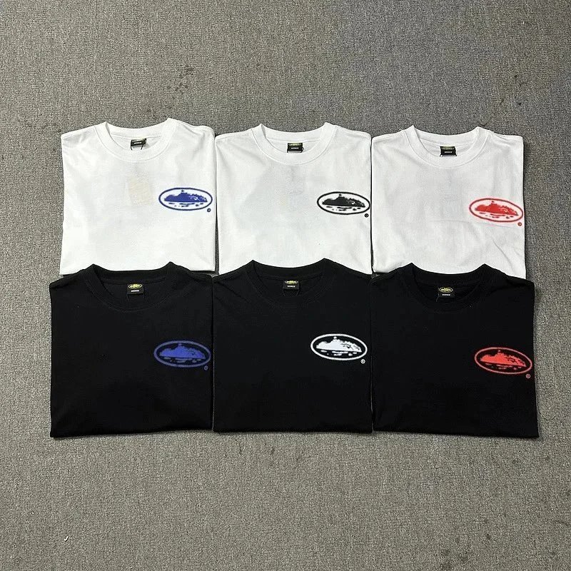 Oval Logo Graphic T-Shirt White Black Blue Red Casual