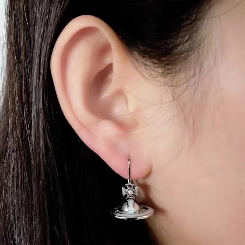 Vivienne Westwood Orb Silver Gold Rose Blue Enamel Earrings