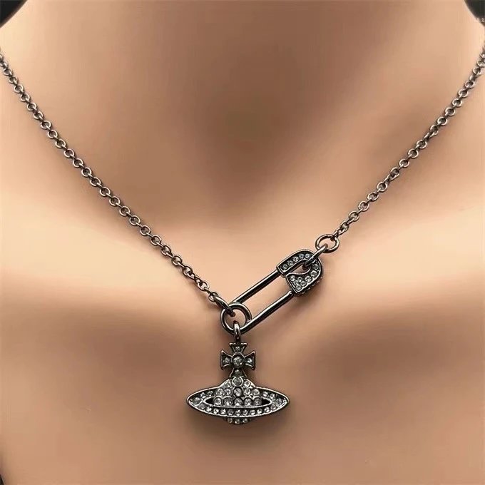 Vivienne Westwood Orb Black Rhinestone Punk Necklace
