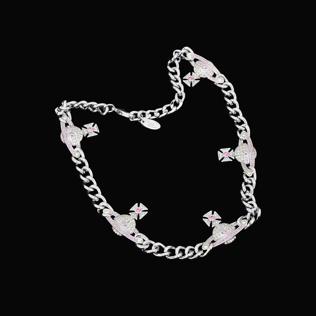Vivienne Westwood Orb Pink Crystal Chunky Chain Necklace