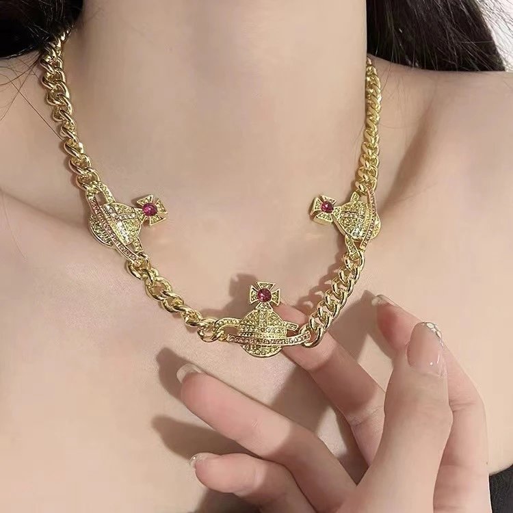 Vivienne Westwood Orb Pink Crystal Chunky Chain Necklace