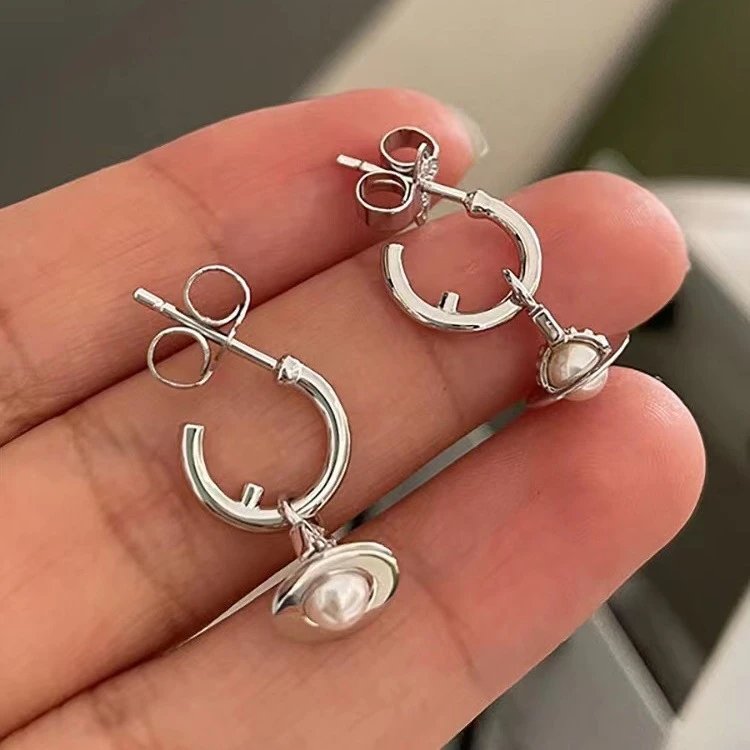 Silver Gold Tone Pearl Hoop Earrings Minimalist Jewelry