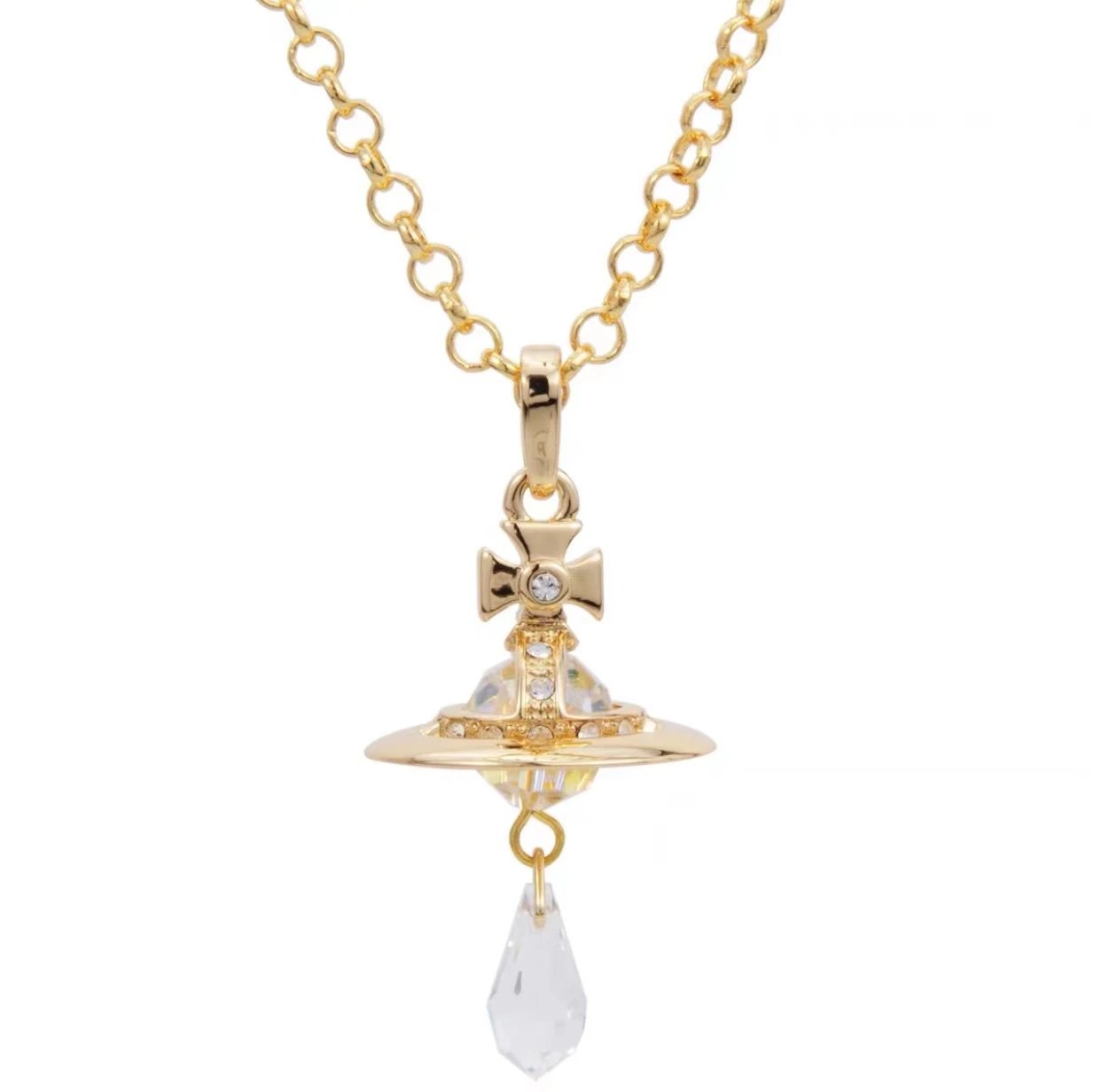 Vivienne Westwood Orb Gold Clear Crystal Pendant Necklace