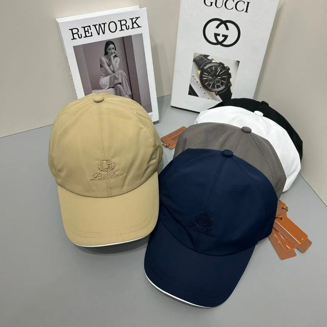 Loro Piana Beige Navy Gray White Embroidered Baseball Cap