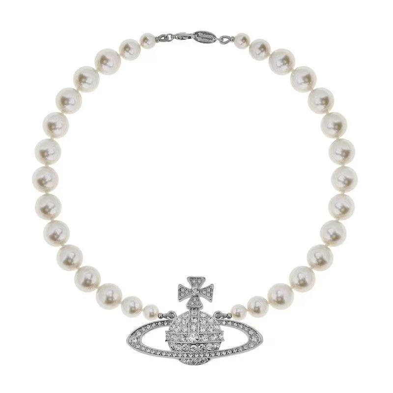 Vivienne Westwood Pearl White Gold-Tone Orb Pendant Necklace