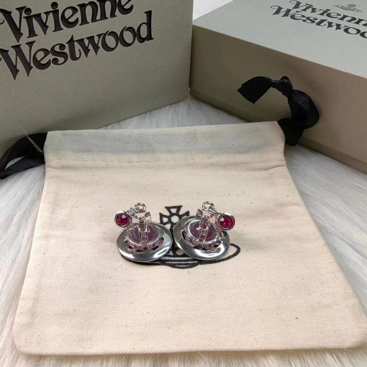 Vivienne Westwood Orb Red Crystal Stud Earrings