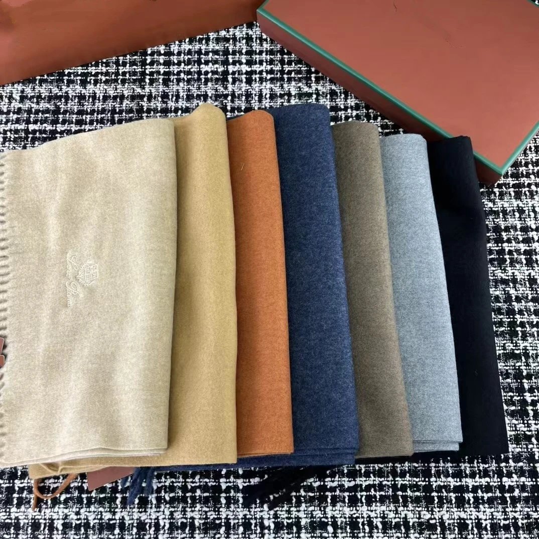 Luxury Cashmere Scarf Neutral Tone Classic Fringed Wrap
