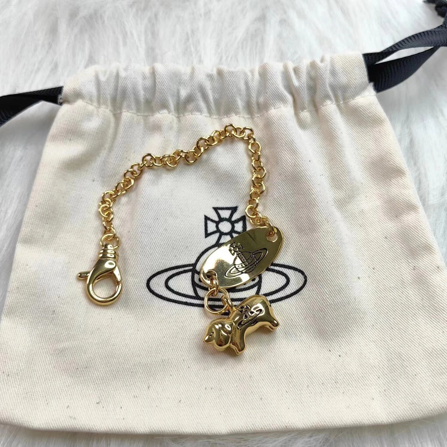 Vivienne Westwood Gold Silver Bear Charm Chain Bracelet