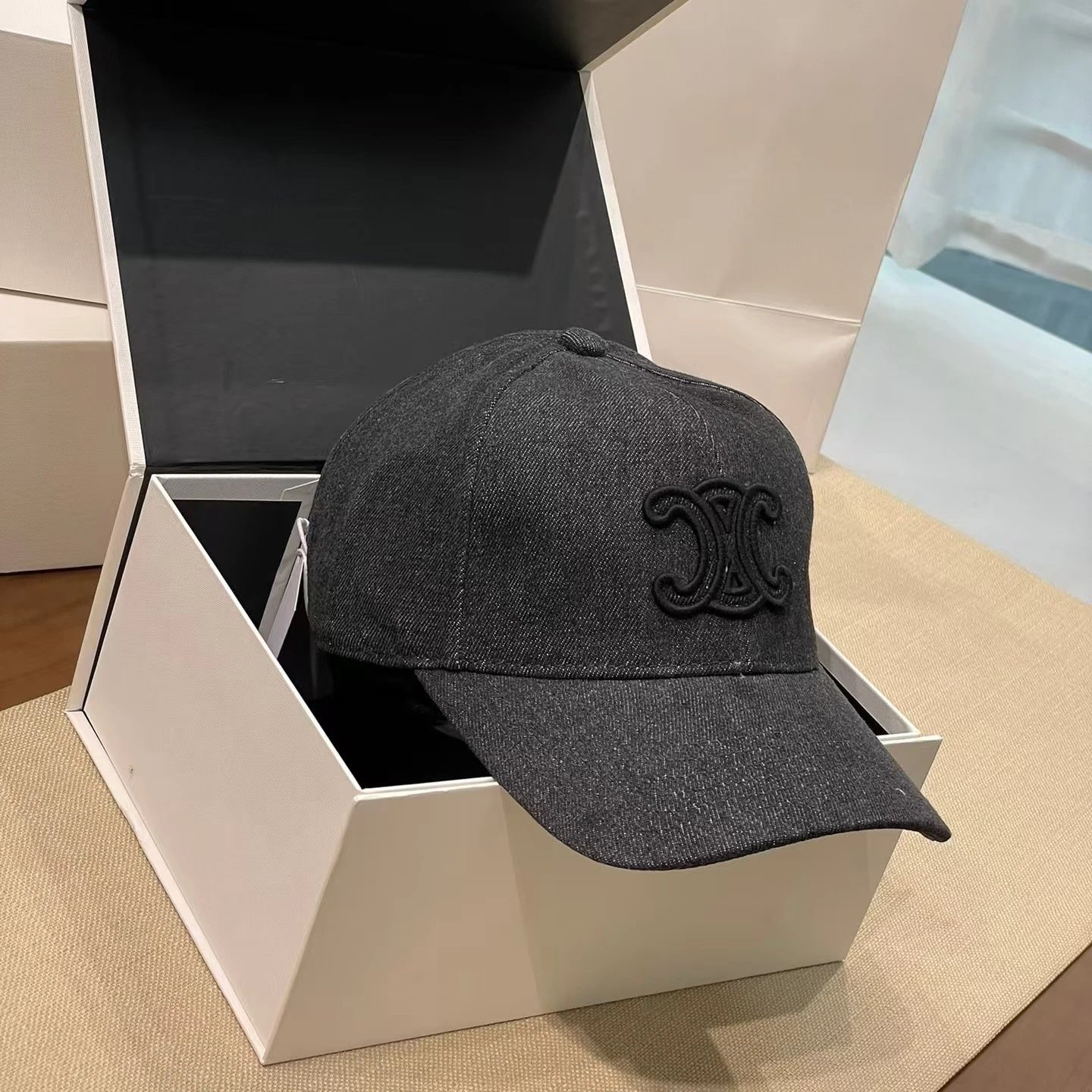 Denim Baseball Cap Blue Black Embroidered Logo Casual Hat