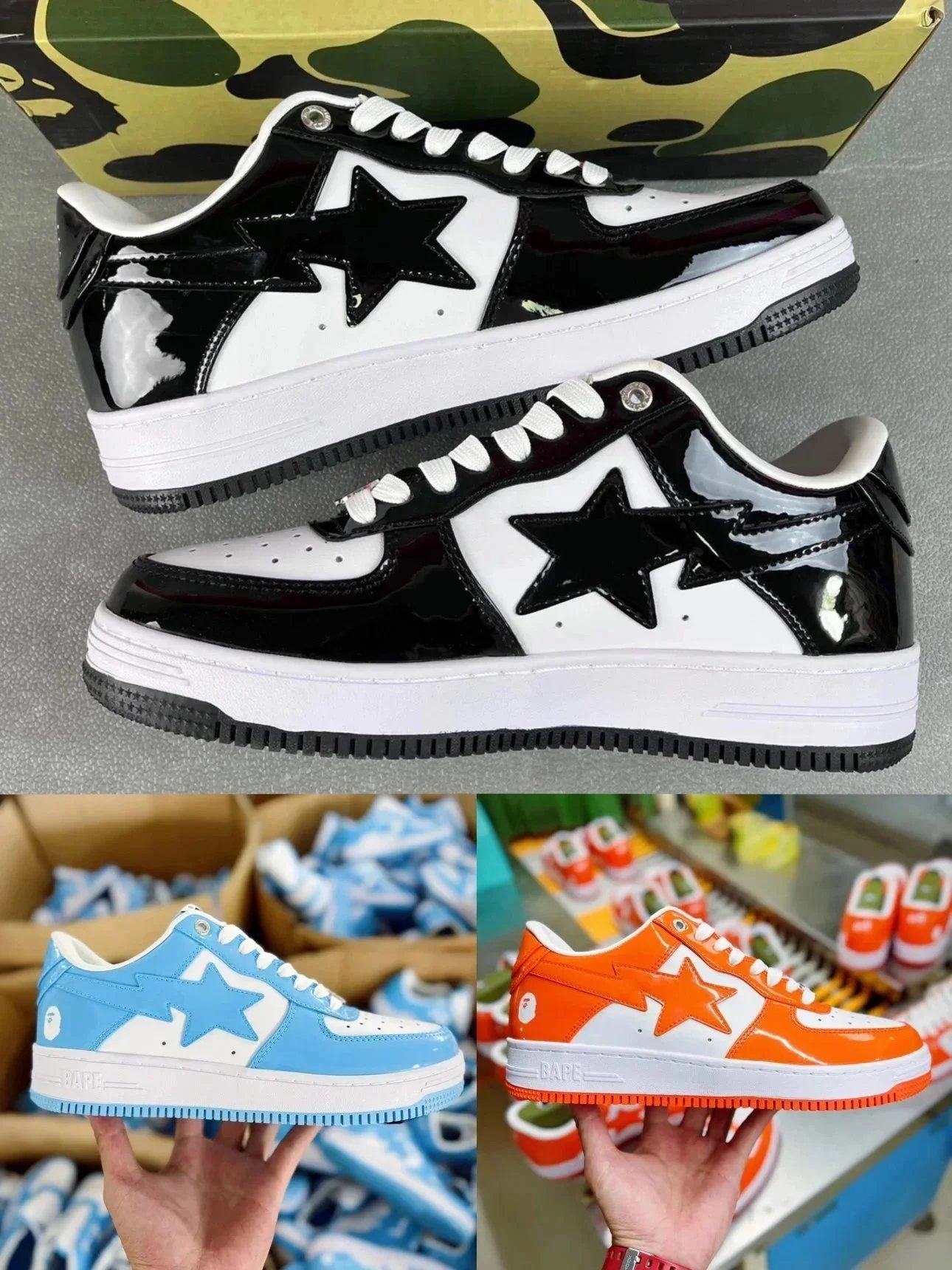 A Bathing Ape Bape Sta Black White Patent Leather Star Sneakers