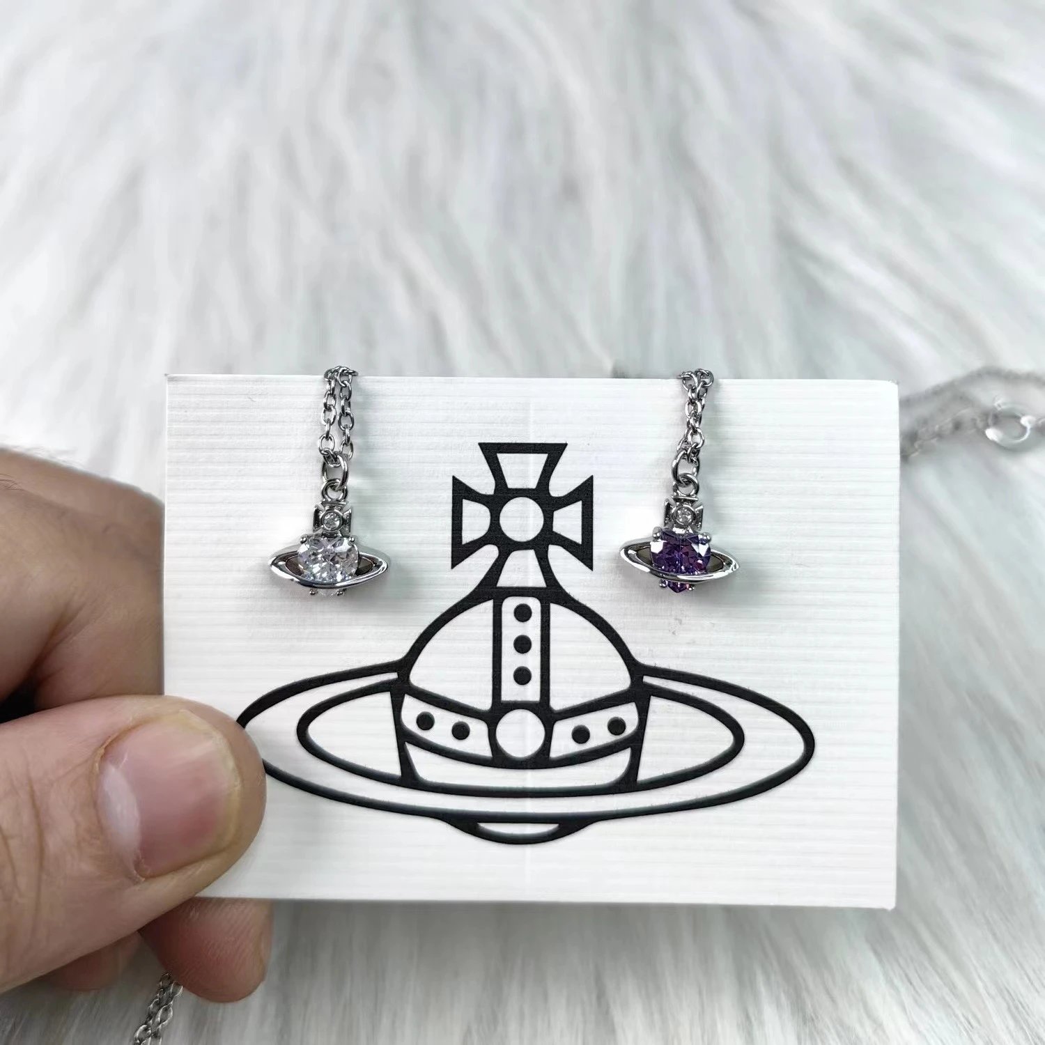 Vivienne Westwood Orb Silver Clear And Purple Crystal Pendant Necklace