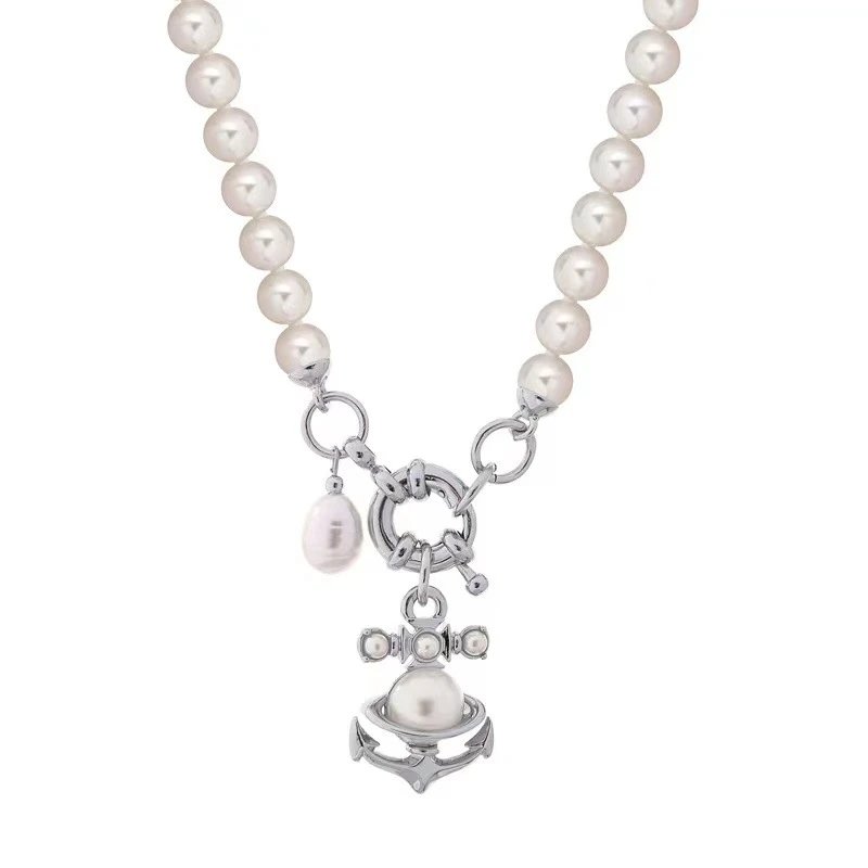 Vivienne Westwood Pearl Orb Silver Punk Necklace