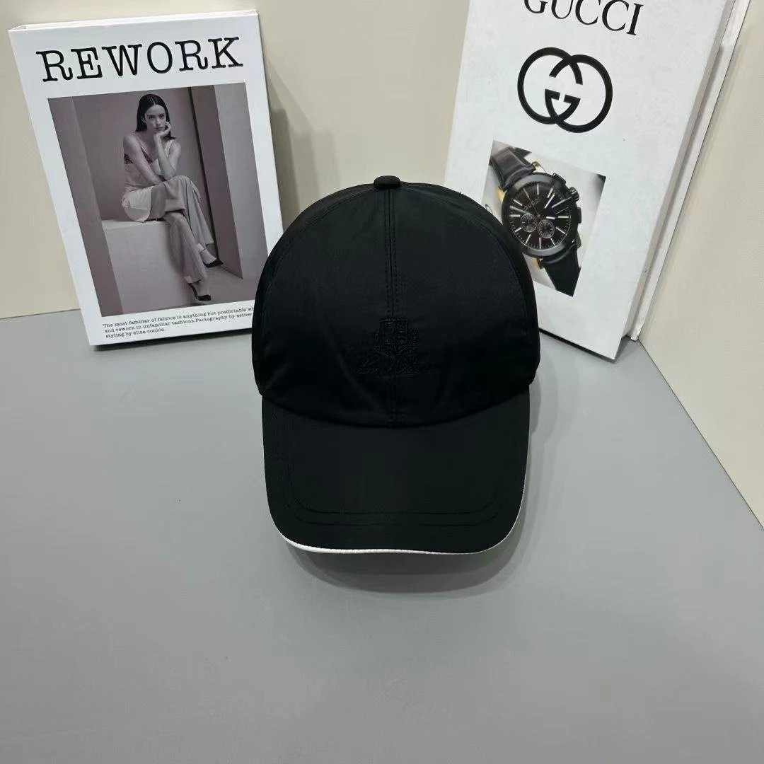 Loro Piana Beige Navy Gray White Embroidered Baseball Cap