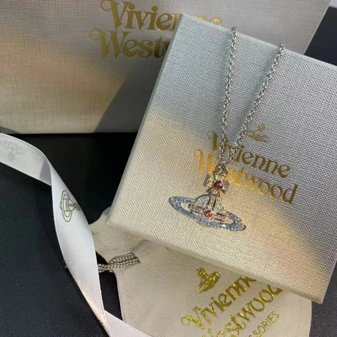 Vivienne Westwood Orb Red Crystal Silver Chain Necklace