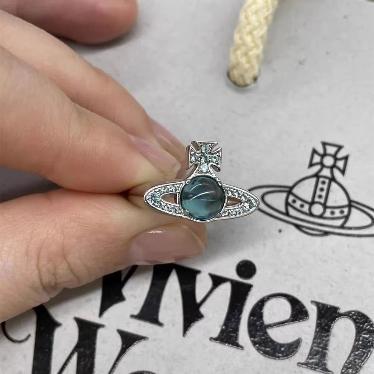 Vivienne Westwood Orb Blue Crystal Statement Ring