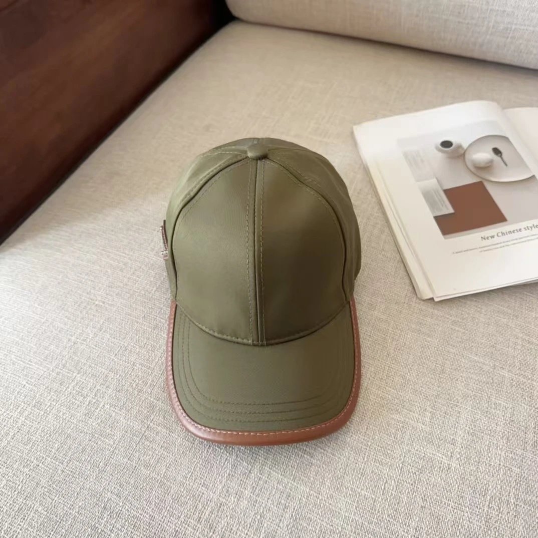 Prada Triangle Logo Tan Black Olive Beige Baseball Cap