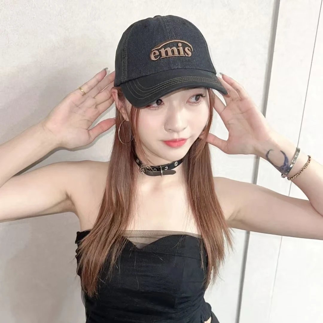 Emis Denim Cap Black Pink Two-Tone Casual