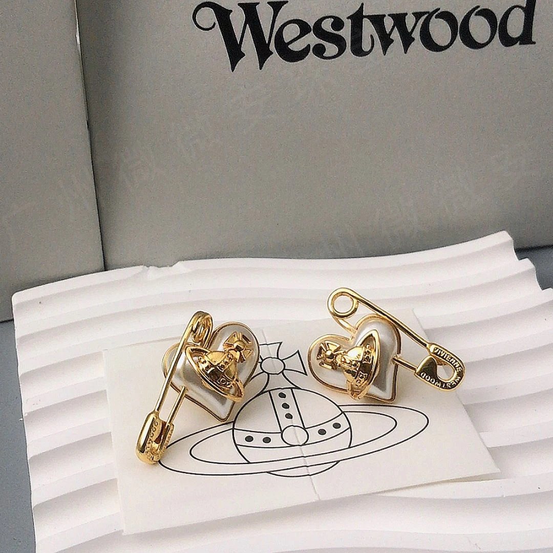Vivienne Westwood Gold Heart Pearl Safety Pin Earrings