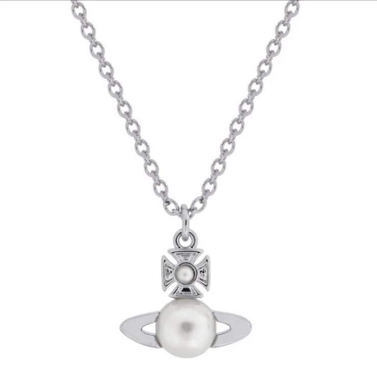Vivienne Westwood Orb Pearl Cross Pendant Necklace Gold Silver