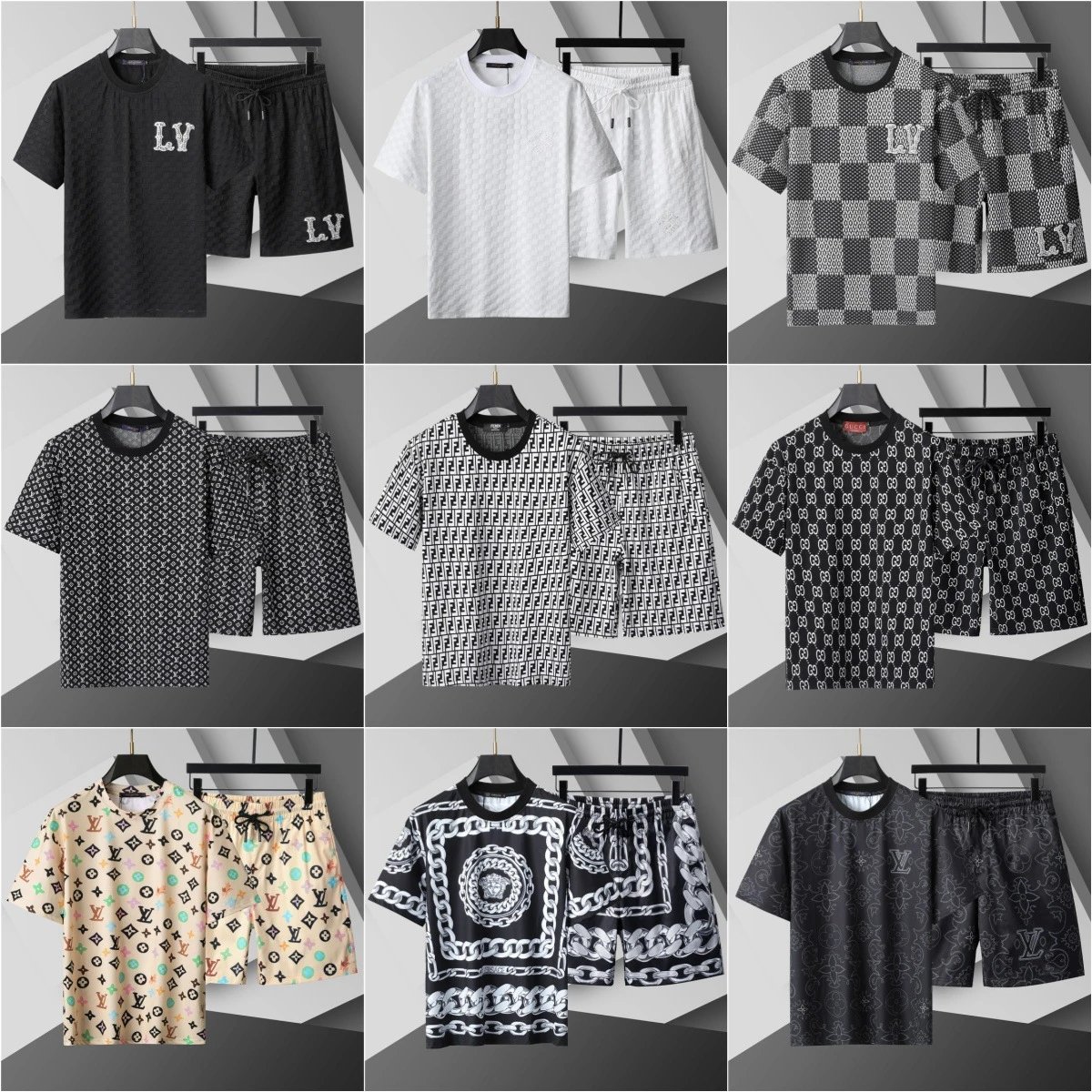 Louis Vuitton Monogram Black White Checkered Chain Print Casual Set