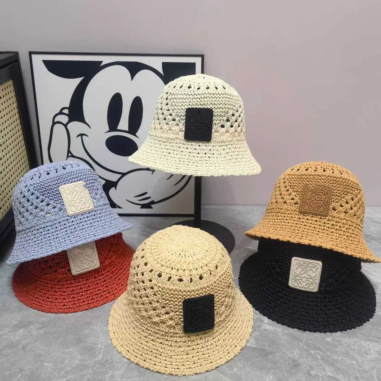 Crochet Bucket Hat Beige Blue Red Tan Black Bohemian