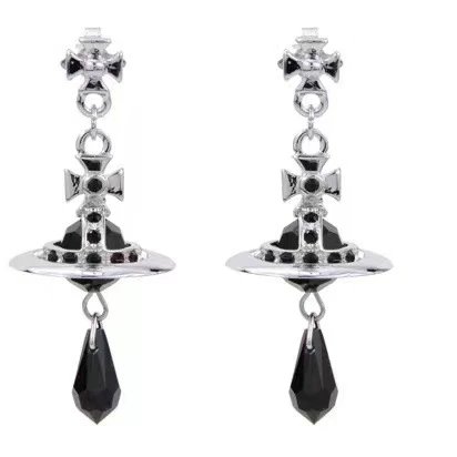 Vivienne Westwood Orb Silver Clear And Black Crystal Earrings