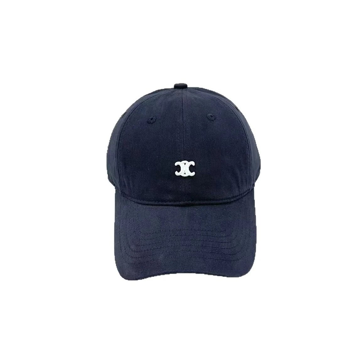 Black Cotton Baseball Cap with White Logo Embroidery Casual Style