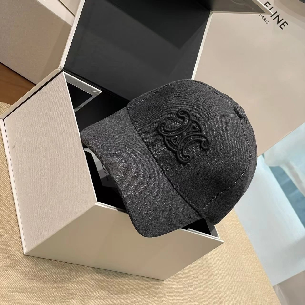 Denim Baseball Cap Blue Black Embroidered Logo Casual Hat