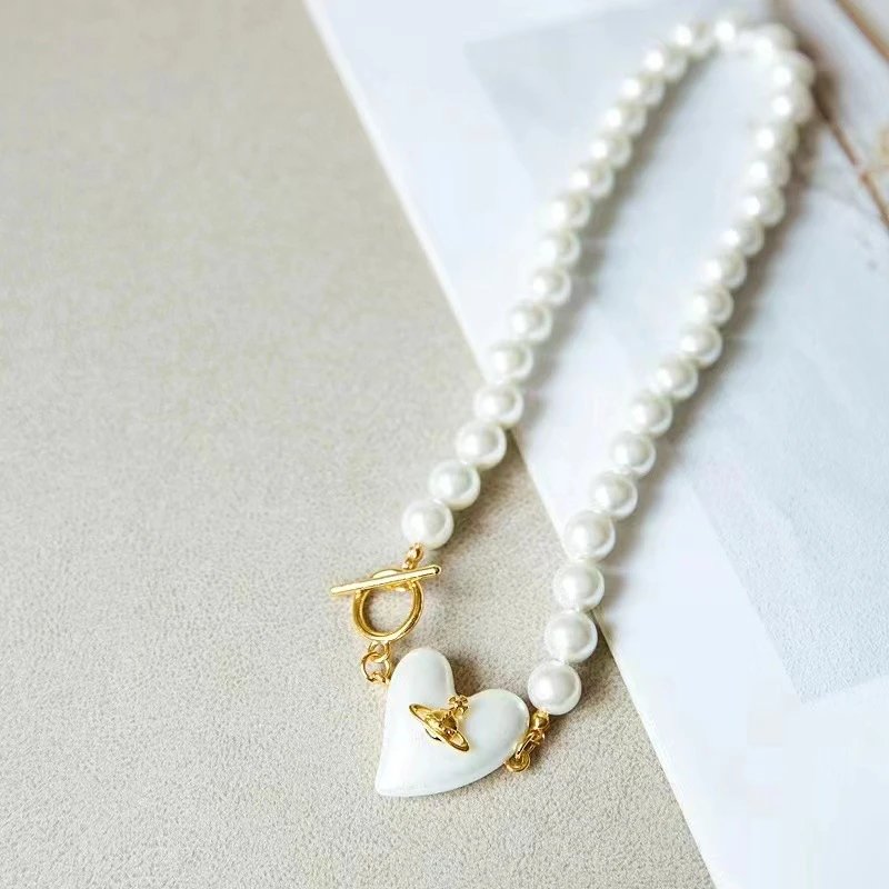 Vivienne Westwood Pearl White Heart Charm Bracelet