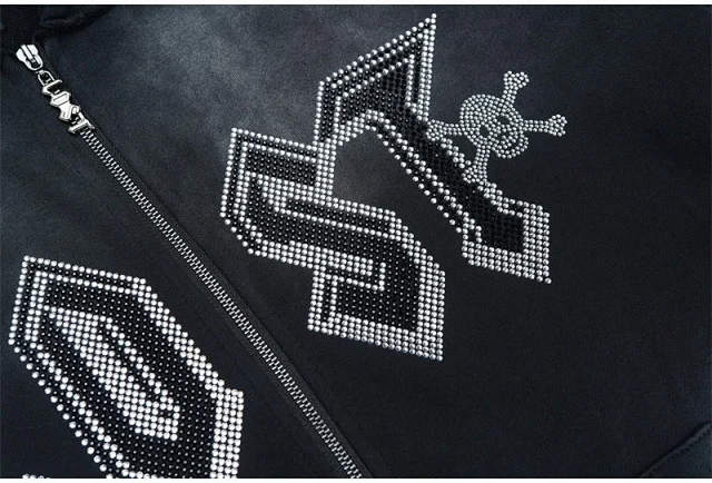 Lost Tracksuits Rhinestone Logo Distressed Zip-Up Hoodie and Jogger Set product detail image 37