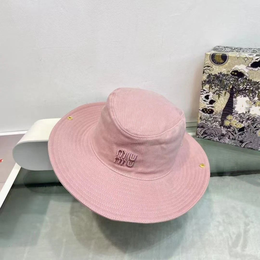 Miu Miu Beige Pink Embroidered Bucket Hat