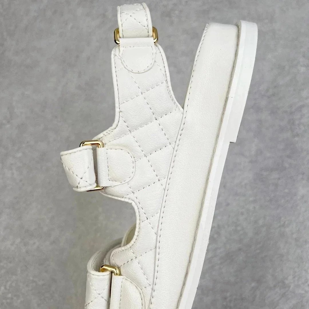 Chanel CC Logo White Quilted Leather Sandals