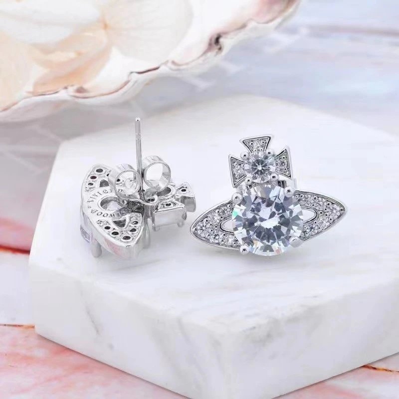 Vivienne Westwood Orb Silver Clear Crystal Statement Earrings