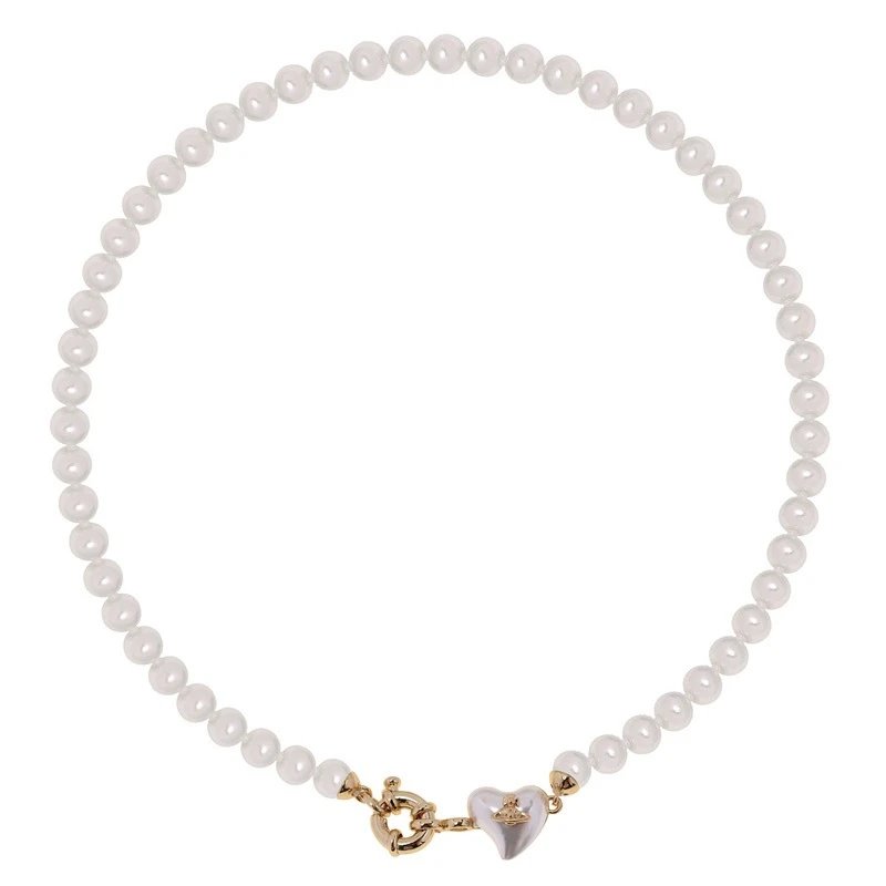 Pearl Heart Charm Gold Tone Clasp Necklace