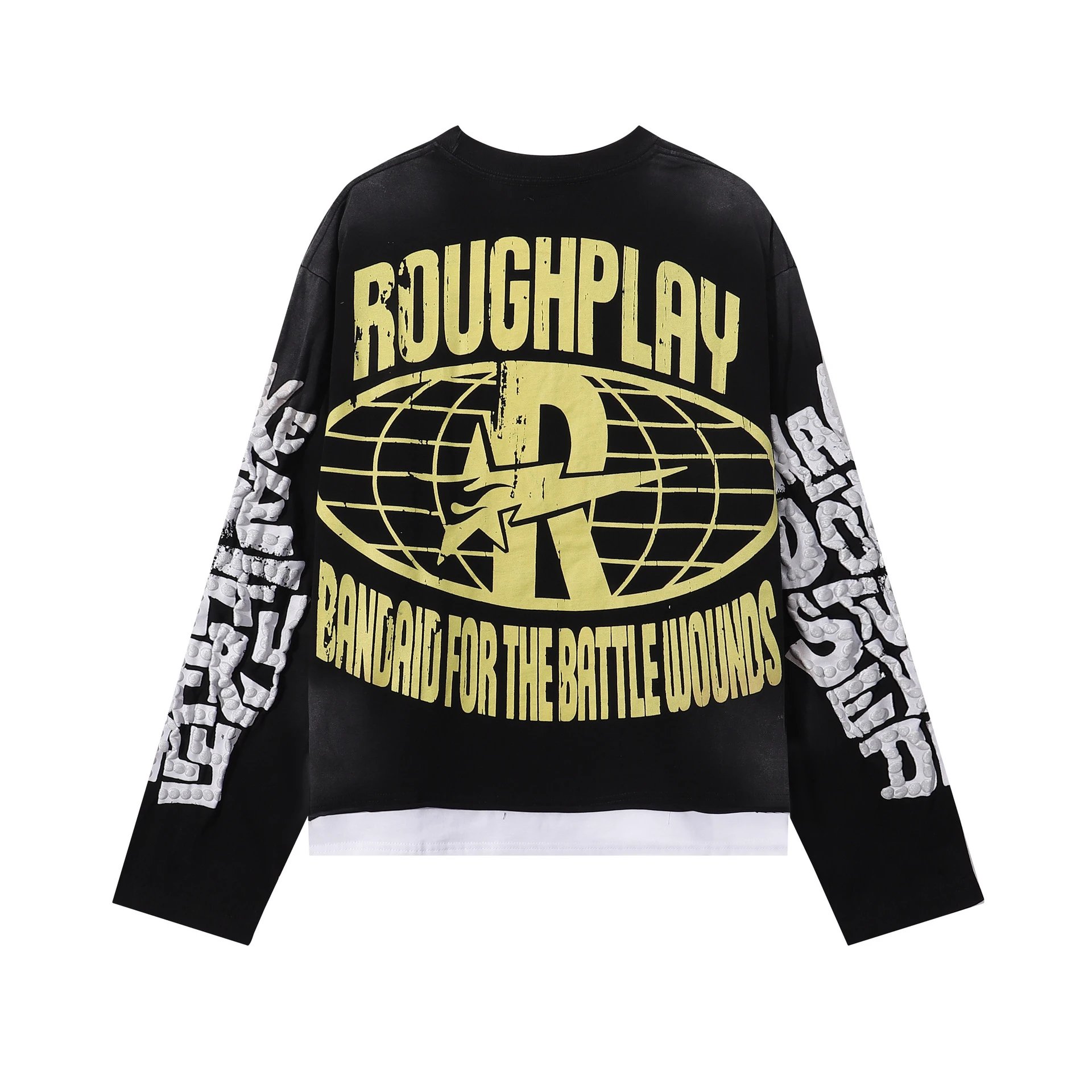 Roughplay Bandaid For The Battlewounds Black Graphic Oversized T-Shirt