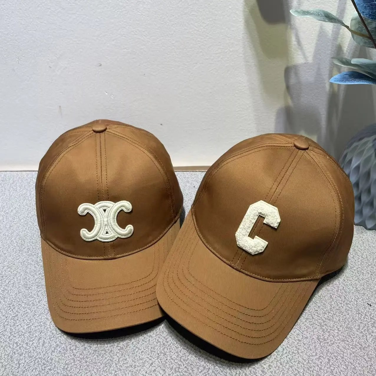 Celine Logo Embroidered Grey Brown Olive Baseball Cap