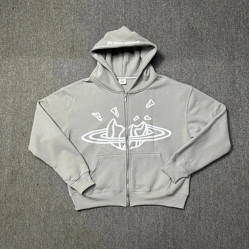 Broken Planet Gray Graphic Hoodie and Jogger Set