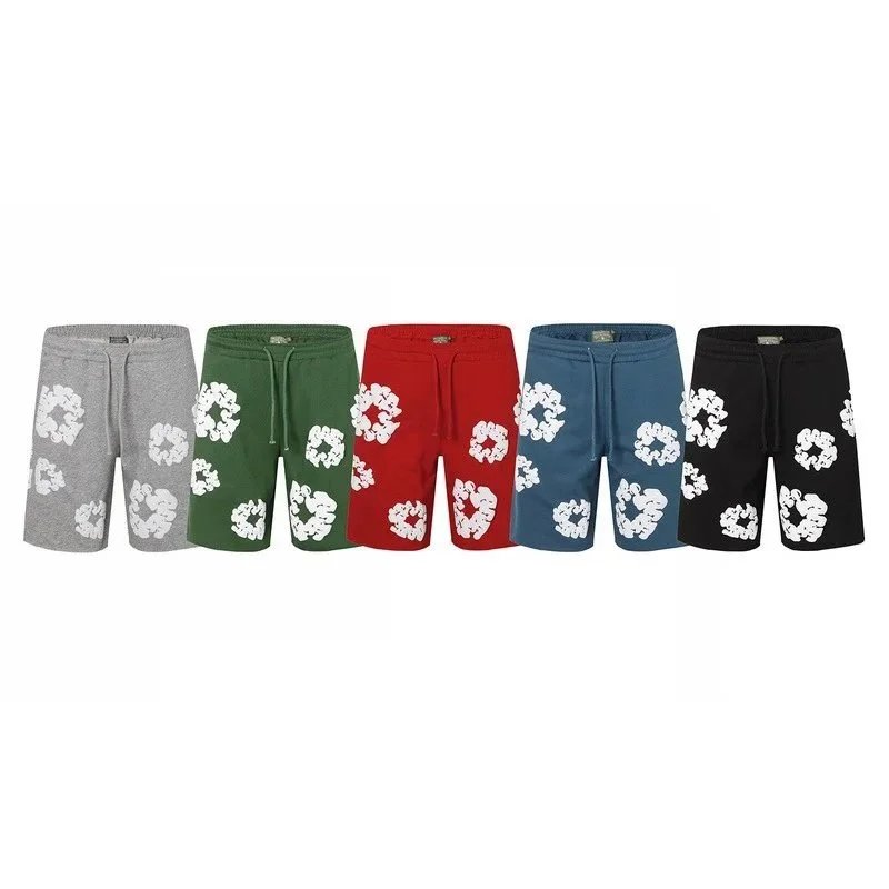 Cotton Shorts Gray Green Red Blue Black Floral Print休闲