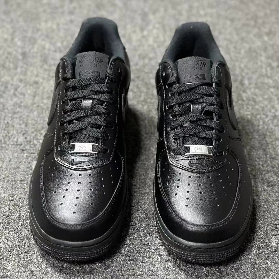 Nike Air Force 1 White Black Beige Lace-Up Casual Sneakers