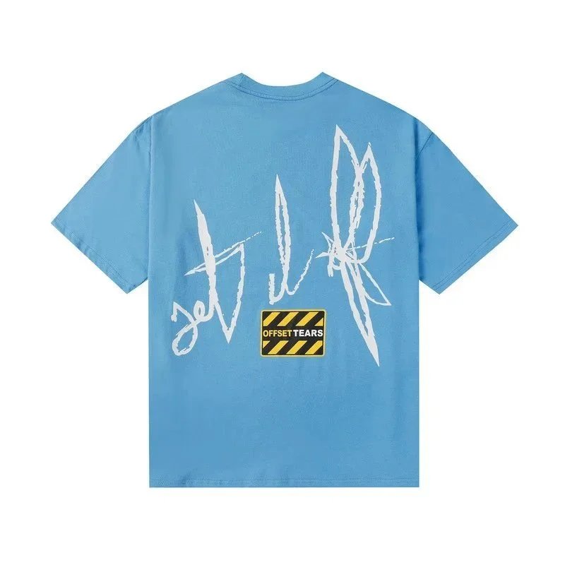 Off-White Heart Floral Print Black and Blue Oversized T-Shirt