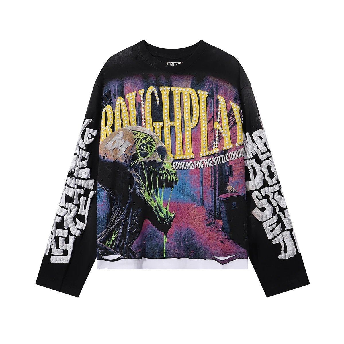 Roughplay Bandaid For The Battlewounds Black Graphic Oversized T-Shirt