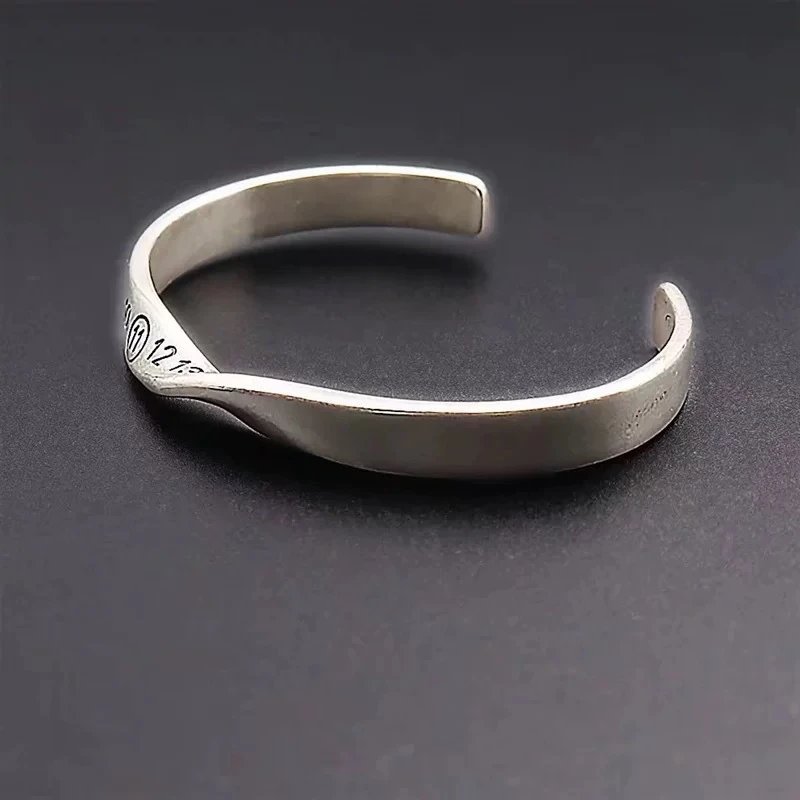 Silver Twist Cuff Bracelet Engraved Numbers Minimalist Jewelry