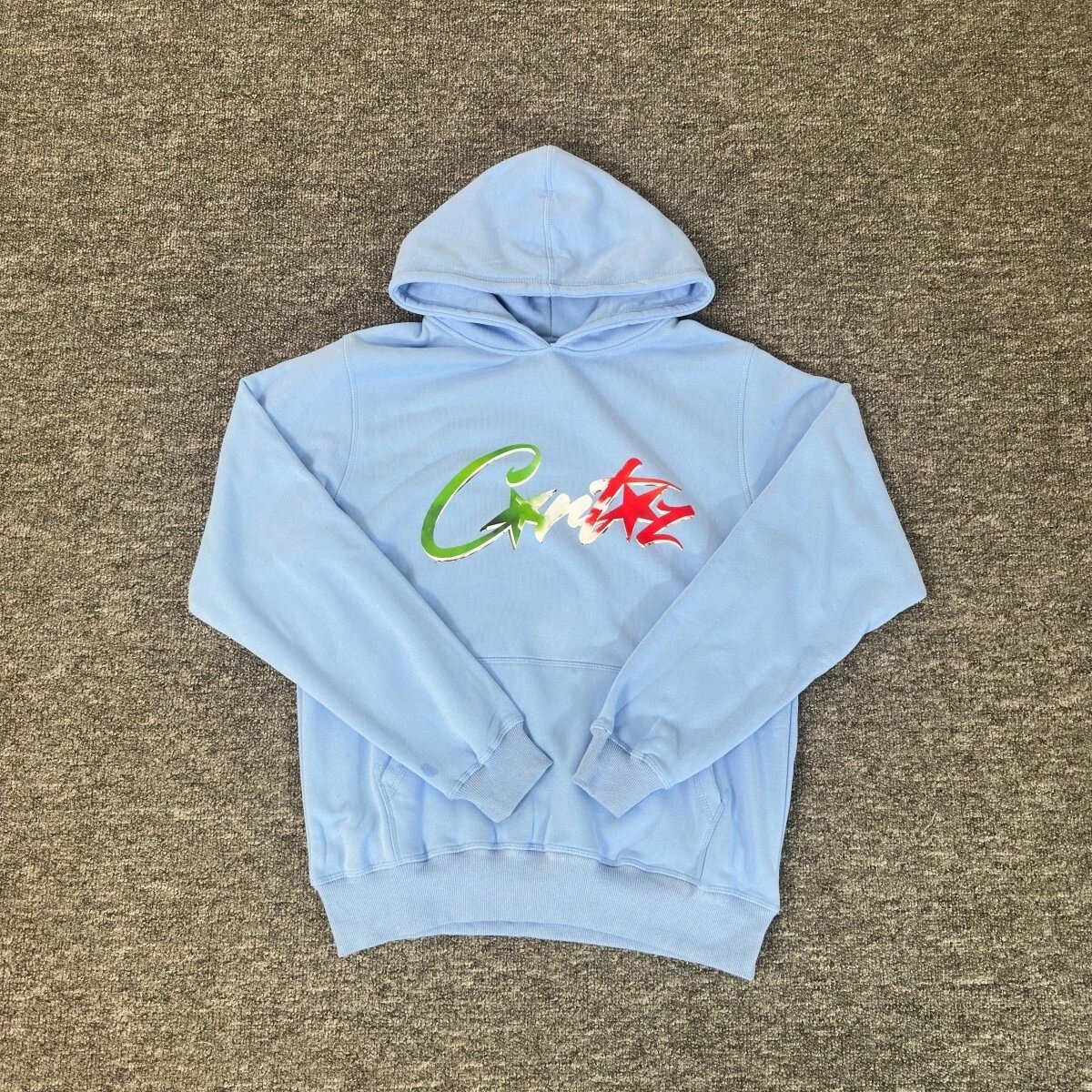 Gray Hooded Sweatshirt With Green And Red Graffiti Logo Casual Pullover