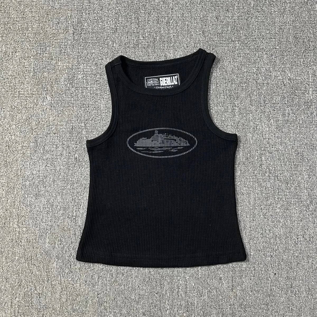 Cotton Tank Top Black White Gray Graphic Print Casual Sleeveless